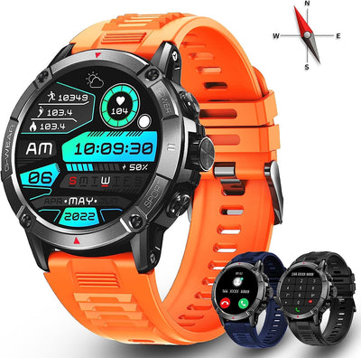 Smartwatch Uomo Chiamata Bluetooth,1,6'' HD Orologio Fitness Tracker Impermeabil Ip68,Contapassi, Bussola, Sonno,Cardiofrequenzimetro Smart Watch per Android Ios,3 Cinturino