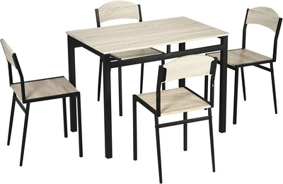 Set Da Pranzo Da 5 Pezzi Con 1 Tavolo Rettangolare 100X63X76.5 Cm E 4 Sedie 45X40X82 Cm, in Acciaio E MDF, Nero E Rovere