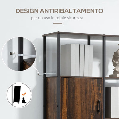 Libreria Moderna Stile Industriale Con 4 Ripiani E 2 Armadietti, Scaffale in Metallo E Legno per Casa E Ufficio, 90X30X159.5Cm, Nero E Marrone