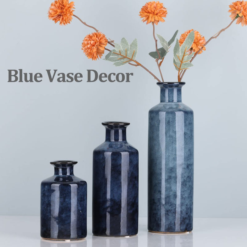 Set Di Tre Vasi in Ceramica Blu: Tre Piccoli Vasi Blu, Moderna Decorazione Minimalista Di Vasi Di Fiori, Decorazioni Creative per Soggiorno, Sala Da Pranzo, Ufficio E Scene Di Matrimonio