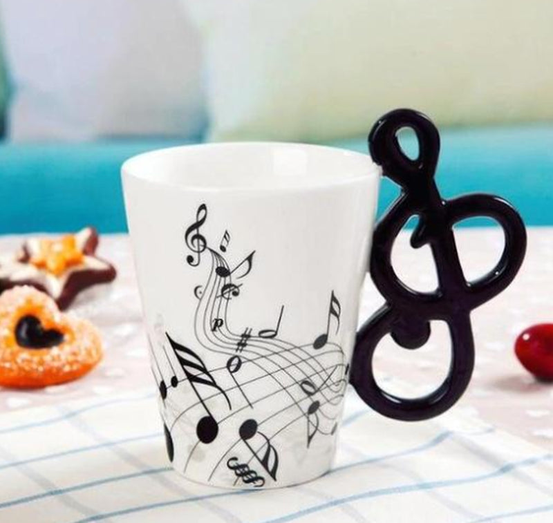 Coffee Cup with Music Notes in the Form of Saxophone Handle Ceramic Porcelain Cup of Tea Milk Method