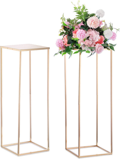 Vaso D'Oro per Centrotavola Nozze - 2 Pezzi Vasi Fiori Metallo Alti 80Cm Fiori Stand per Decorazioni Tavoli Festa Eleganti Centrotavola per Matrimoni Tavolo Espositore a Colonna Geometrica