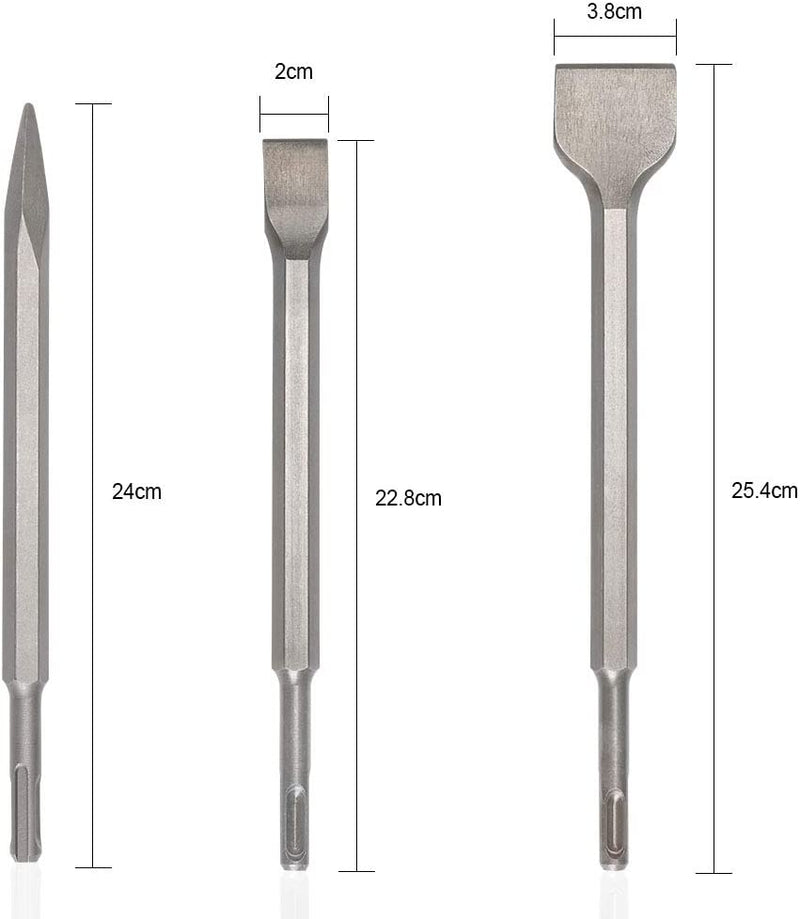 Scalpelli Sds-Plus 3Pcs, Scalpello SDS Spatola 22-25CM Scalpello SDS Piatto Scalpello a Punta Scalpelli per Alcestruzzo, Muratura, per Trapani Leggeri E Martelli a Percussione