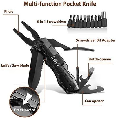 Coltello Multiuso, 15 in 1 Coltello Svizzero Coltellino Multiuso Tascabile Con Cacciavite Apri Bottiglia per Campeggio, Attività All'Aperto | Coltello Multifunzione Incluso Torcia a LED