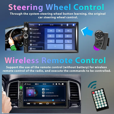 2 Din Autoradio Con Vivavoce Bluetooth 7 Pollici Stereo Auto Bluetooth Con Schermo Con Collegamento a Specchio/Fm/Aux/Con Controllo Al Volante + 12 Luci Telecamera Di Backup