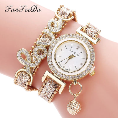 Fanteeda Brand Women Bracelet Watches Ladies Watch Rhinestones Clock Womens Fashion Dress Wristwatch Relogio Feminino Gift