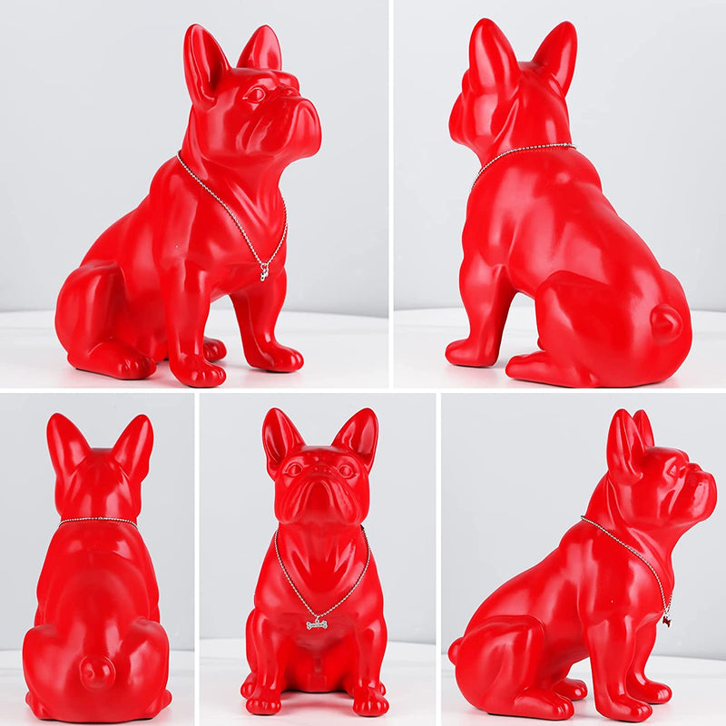 Statua Di Bulldog Inglese in Resina Scultura Bulldog Francese Decorazione per La Casa Moderna Figurine Da Collezione Art Dog Statua Bulldog Figurine in Resina Artigianato (Rosso, 31 Cm)