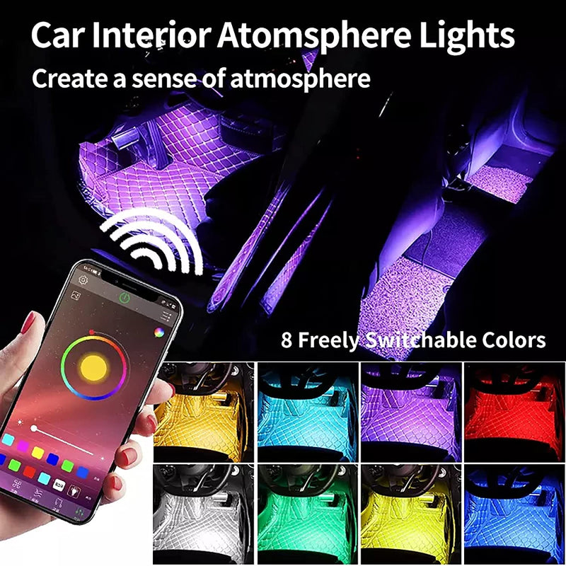 SMART APP BLUETOOTH 4 STRISCE 48 LED COLORI INTERNI AUTO RGB LUCI ADESIVE STRISCIA CON USB IMPERMEABILE MICROFONO