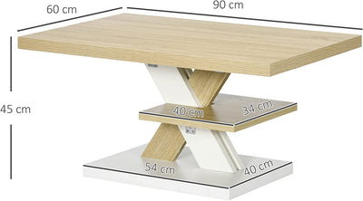 Tavolino Da Caffè in Legno Con Ripiano Centrale, Tavolino Da Divano Moderno per Salotto E Soggiorno, 90X60X45Cm, Bianco E Legno