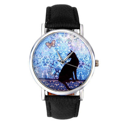 New Cute Small Fresh Cat Pattern Quartz Leather Watch Student Couple Watch