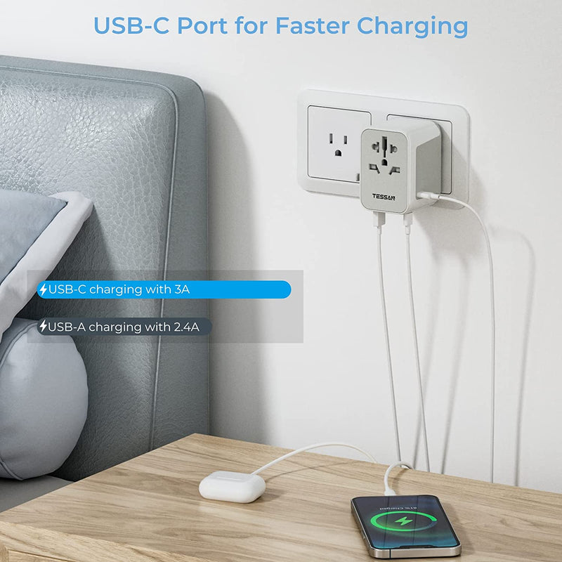 Adattatore Universale Da Viaggio,  Presa Universale Da Viaggio Con 2USB E 3USB C, Adattatore Da Viaggio Con 10A Fusibile, Adattatore Universale per Italia Inghilterra Germania America Australia