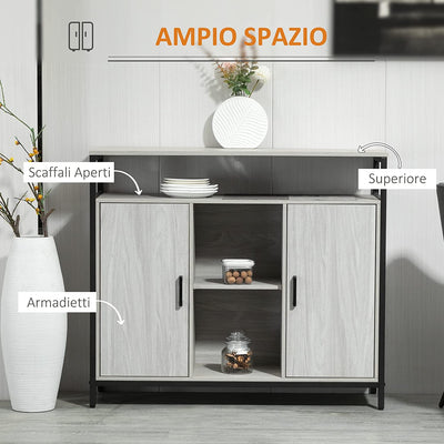 Credenza Moderna in Legno Con 2 Armadietti E Ripiani, Mobile Cucina E per Ingresso Grigio Chiaro, 100X34X87.2Cm