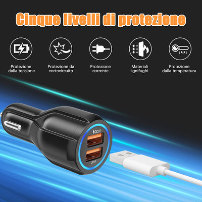 Caricatore,2 Porte Caricabatteria Da Auto,Quick Charge 3.0 Accendisigari USB Compatibile Con Iphone, Ipad Samsung Galaxy S10/S9/S8,Huawei, Xiaomi, Nero