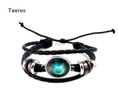 Twelve Constellation Glass Piece Couple Bracelet