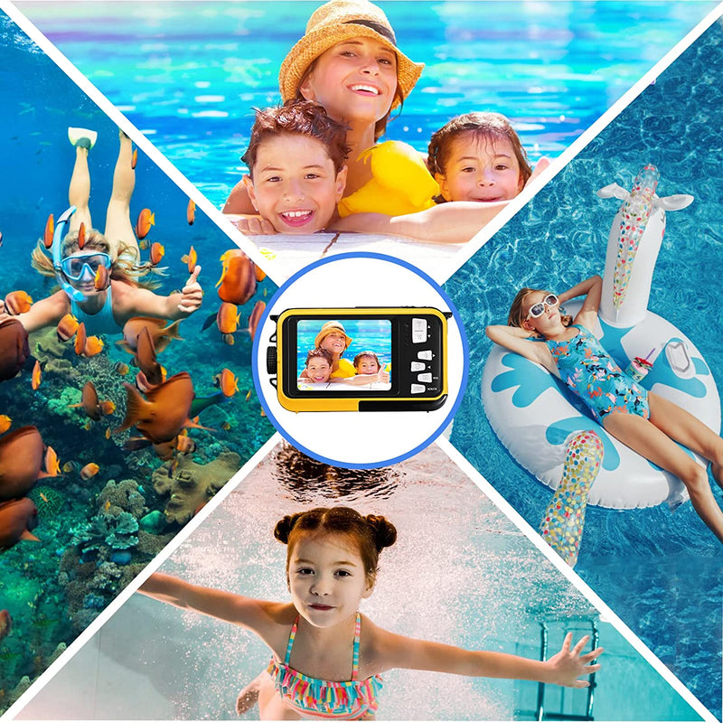 Fotocamera Subacquea, Full HD 2.7K 48MP Impermeabile Fotocamera Digitale Con Microfono LED Luce Di Riempimento Parco Acquatico the Sea per Bambini Ragazzi Ragazze Regalo Giallo