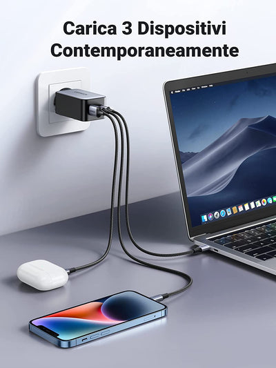 Nexode 65W Caricatore USB C Gan Tech, Caricabatterie USB, Alimentatore USB C Compatibile Con Macbook Air, Iphone 14/13, Ipad, Samsung Galaxy S23 Ultra/S23+/S22, Google Pixel 7 Pro, Steam Deck