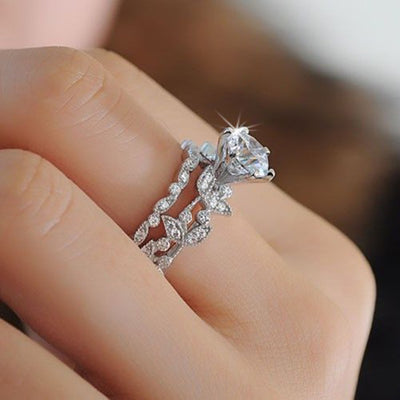 New European and American Princess Ring Diamond Set Ring Tree Leaf Engagement Ring