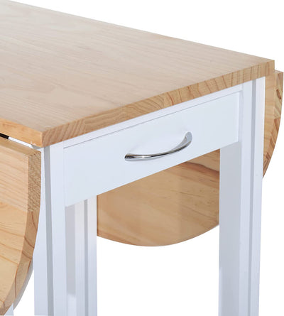 Set 3 Pezzi Con Tavolo Pieghevole E 2 Sgabelli, Carrello Da Cucina Salvaspazio Con 6 Ruote, Bianco E Legno