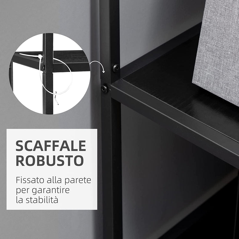 Mobile Libreria a 7 Livelli in Truciolato E Acciaio per Soggiorno, Camera Da Letto E Ufficio, 83X34X180 Cm, Nero