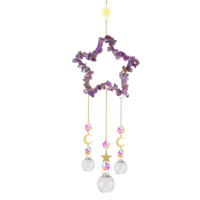 Natural Gravel Crystal Pentagram Garden Handmade Wind Chime Pendant