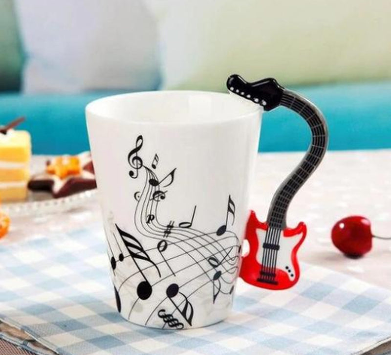 Coffee Cup with Music Notes in the Form of Saxophone Handle Ceramic Porcelain Cup of Tea Milk Method