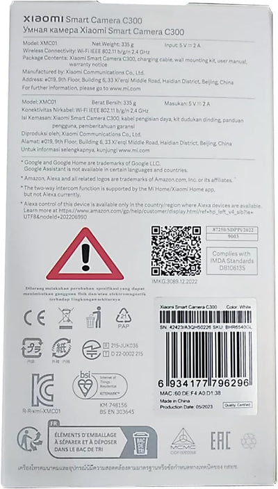 Mi Smart Camera C300 2K, Telecamera Wifi Interno Sorveglianza, Rilevamento Umano Intelligente AI, Risoluzione 2K, Rilevamento Umano Con IA -Lente 6P Apertura F1.4, Bianco