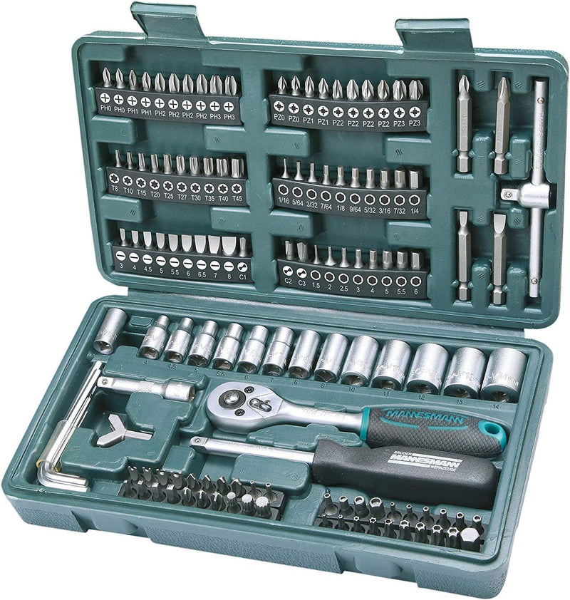 Mannesmann M29166 - Set Chiavi a Tubo, a Cricchetto, in Valigetta Di Plastica, 130 Pezzi