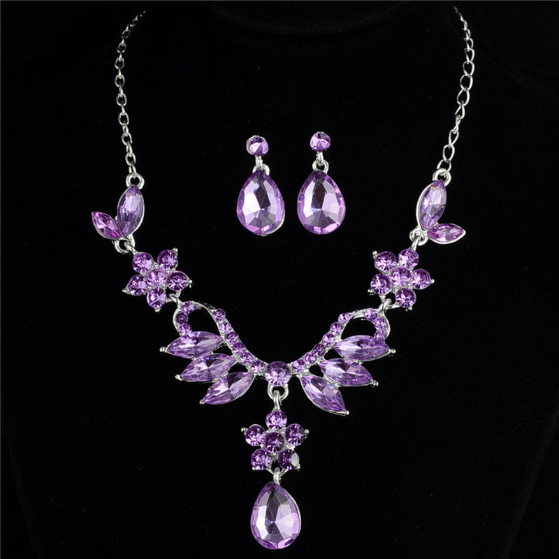 Foreign Trade Explosion Bride Alloy Diamond Necklace Earrings Set Wedding Jewelry and Jewelry Accessories