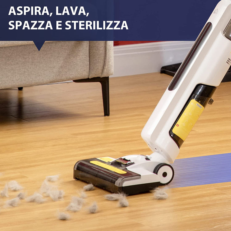 Aspirapolvere Wet & Dry Senza Fili, Scopa Elettrica Lavapavimenti Con 2 Serbatoi per Piastrelle E Legno