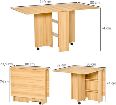 Tavolo Da Pranzo Pieghevole Design Moderno Ruote Ripiani Portaoggetti 140 × 80 × 74Cm