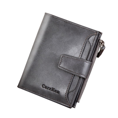 Men'S Wallet Short Button Wallet Large Capacity