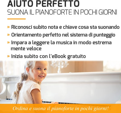 Adesivi per Tasti per Pianoforte + Tastiera per 49 | 61 | 76 | 88 Tasti + Ebook Gratuito | Set Completo Premium per Tasti Neri + Bianche | DO-RE-MI-FA-SOL-LA-SI | Istruzioni in Italiano