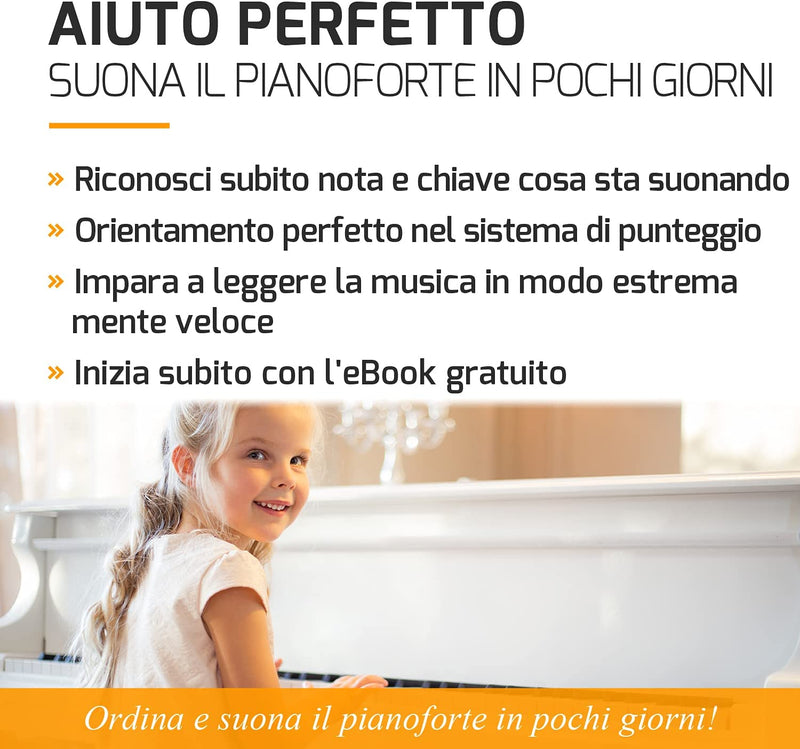 Adesivi per Tasti per Pianoforte + Tastiera per 49 | 61 | 76 | 88 Tasti + Ebook Gratuito | Set Completo Premium per Tasti Neri + Bianche | DO-RE-MI-FA-SOL-LA-SI | Istruzioni in Italiano