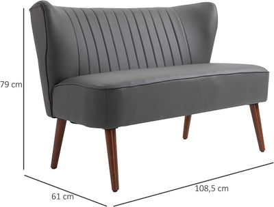 Divano a 2 Posti Dal Design Moderno, Telaio in Legno E Rivestimento in Pelle Sintetica Grigia, 108.5 X 61 X 79Cm