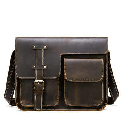 Men'S Horizontal Shoulder Messenger Bag Leather Men'S Bag