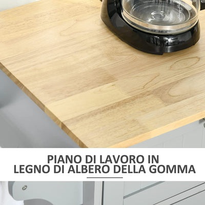 Carrello Da Cucina Multiuso Con 2 Cassetti, 3 Antine E 4 Ruote, in Legno E MDF, 121X46X91Cm, Grigio