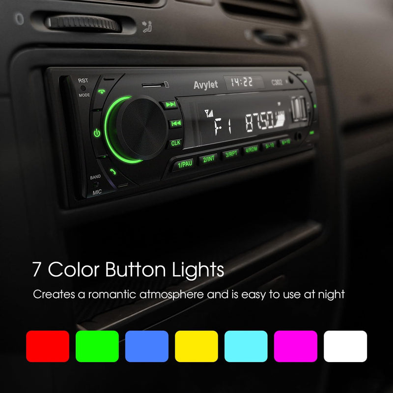Autoradio Bluetooth 5.0 Vivavoce FM/AM,  Radio Stereo 1 DIN, Supporta Basso Profondo/Luce a 7 Colori/Chiamata a Mani Libere/Aux-In/Sd/U Disk, Telecomando, 60W X 4, Ricarica Rapida