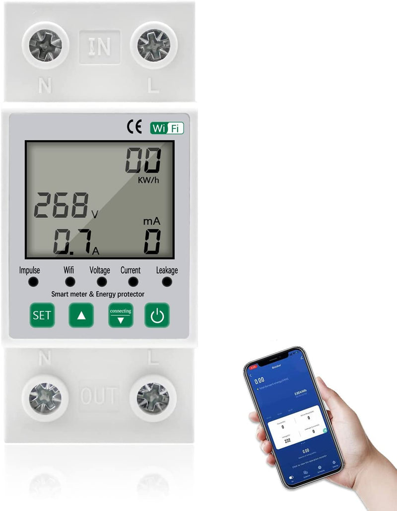 Contatore Energia Elettrica, Misuratore Consumo Elettrico Con Kwh Meter Wifi Guida DIN Digitale LCD, Contatore Di Energia Monofase Multifunzione 220V