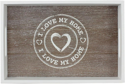 ® 2X Vassoio in Legno - Vassoio Rettangolare in Legno Con Motivo "I LOVE MY HOME" in Diverse Dimensioni - Vassoio Shabby Chic Con Manici (02 Pezzi - "I LOVE MY HOME")