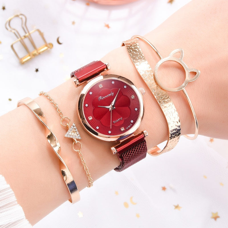 Net Belt Magnet Quartz Watch Bracelet 5Pcs/Set