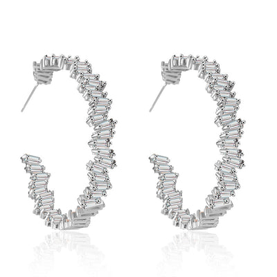 Multicolor Glass Diamond C-Shaped Earrings