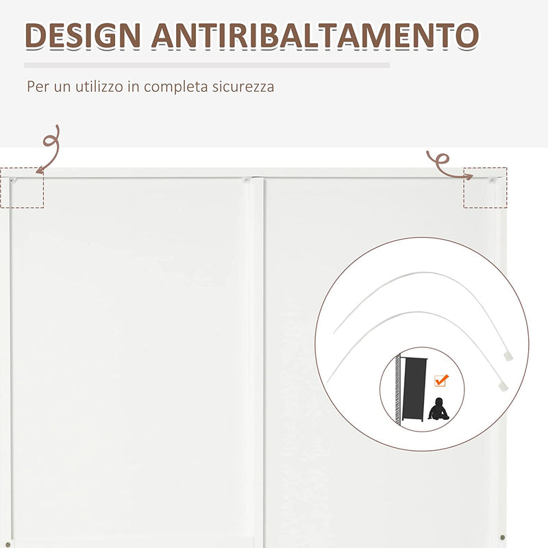 Armadio Moderno Guardaroba 2 Ante Con Specchio E 3 Cassetti, Mensole Regolabili E Barra Appendiabiti, 80X50X180Cm, Bianco