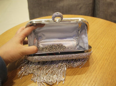 2021 New Shiny Diamond Ladies Fringed Hand Bag Bag Bag Bag Night Party Party Bride Xiekua Package