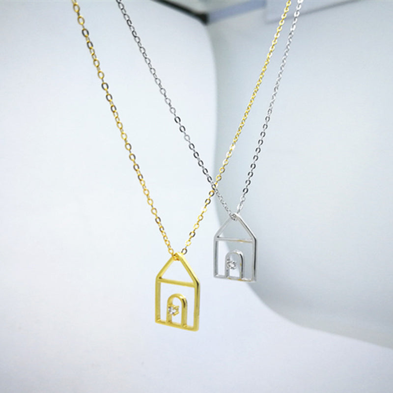 S925 Silver Temperament All-Match Small and Cute Small House Pendant Clavicle Necklace