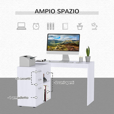 Scrivania Angolare per Computer Da Ufficio Con Cassettiera 117×83.5×76Cm Bianco