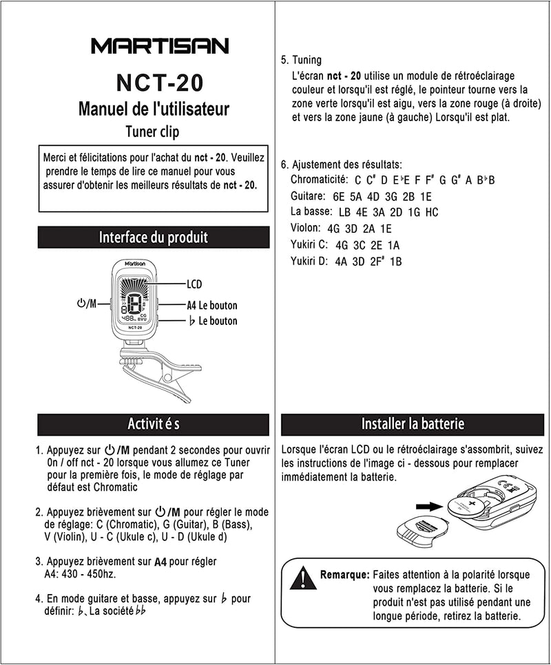 MARTISAN Accordatore per Chitarra Elettrico Digitale Cromatico Clip Accordatore per Chitarra Acustica, Basso, Violino, Ukulele, Mandolino, Batteria Inclusa