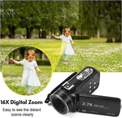 Videocamera Digitale 2.7K Videocamera Registratore DV 48MP Zoom Digitale 16X Pannello Tattile IPS Da 3,0 Pollici Supporta Face Detection Beauty Face Smile Capture Anti-Shake