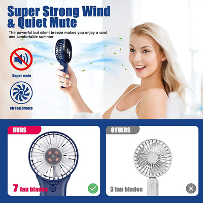 Mini Ventilatore Portatile Con Specchio, 3 in 1 Ventilatore USB Ricaricabile Con 4 Velocità, 6-20 Ore Di Utilizzo, Brezza Forte Ventilatore Da Tavolo Silenzioso per Viaggio/Trucco/Campeggio (Blu)…