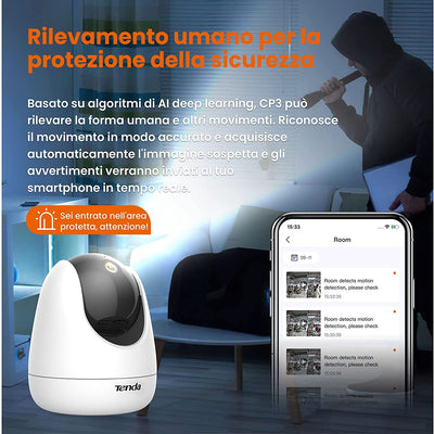 Telecamera Wi-Fi Interno CP3, Videocamera Sorveglianza 1080P Con 360°Pan/Tilt, Audio Bidirezionale, Rilevamento Del Movimento Sonoro, Webcam Di Sicurezza per Bambini/Anziani/Cani