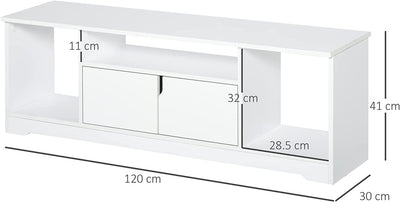 Mobile Porta TV Fino a 42'' Con Armadietto E Ripiani Aperti, Mobiletto per Salotto E Soggiorno in Legno, 120X30X41Cm, Bianco